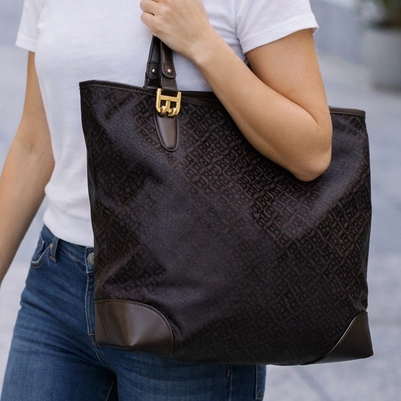 Bally Handbags - Bally EUC Monogram tote bag Black with Gold Hardware